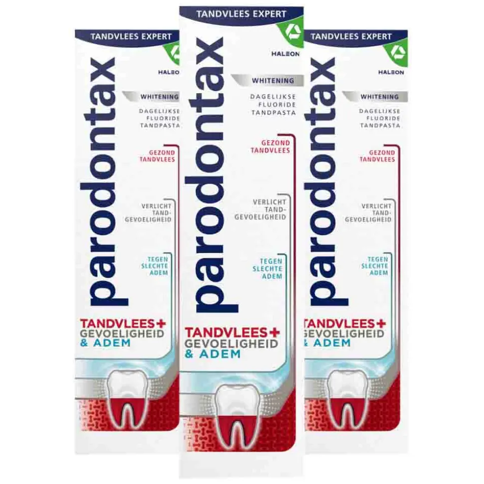 3x Parodontax Tandpasta Tandvlees + Gevoeligheid & Adem Whitening 75 ml