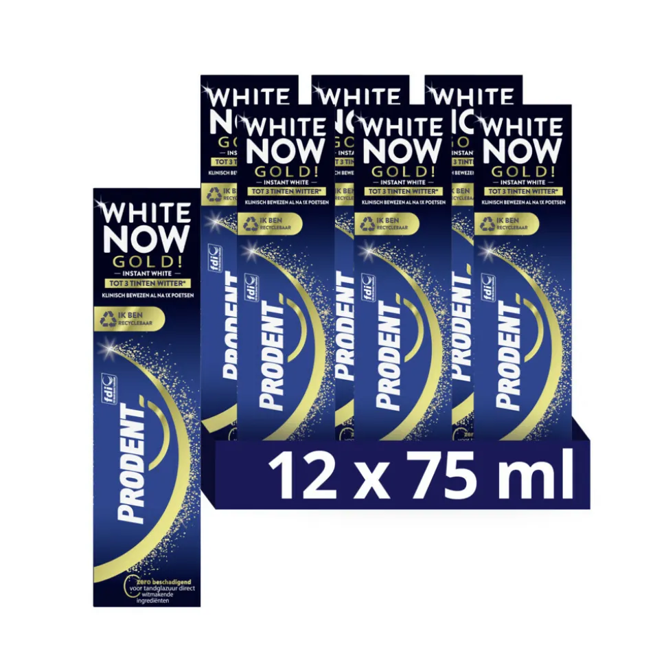 12x Prodent Tandpasta White Now Gold 75 ml