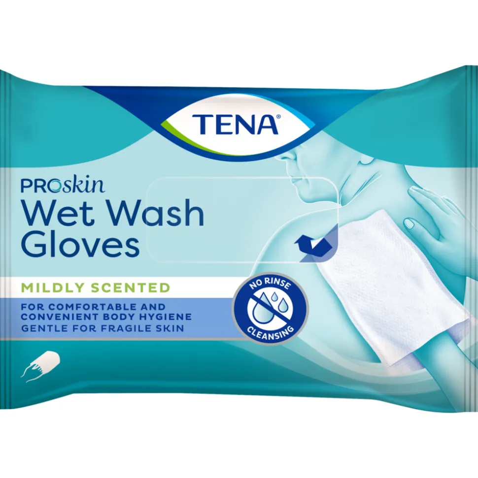 3x TENA Proskin Wet Wash Gloves Mild Geparfumeerd 8 stuks