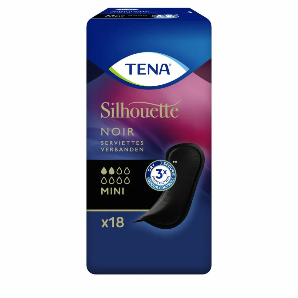 3x TENA Silhouette Pads Black Mini 18 stuks